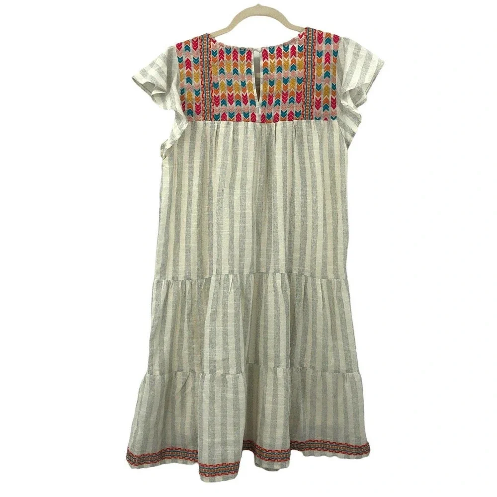 Savanna Jane Pink Striped Mini Dress Ruffle Sleeves Womens Size M - Picture 2 of 9